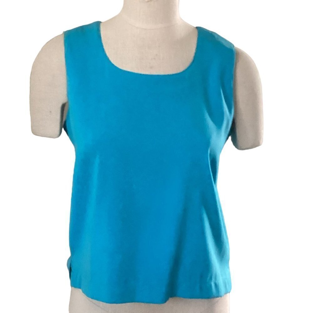 VTG 80s Sea Suns Cropped‎ Boxy Tank Top Side Slits Sz XS Turquoise 68N
